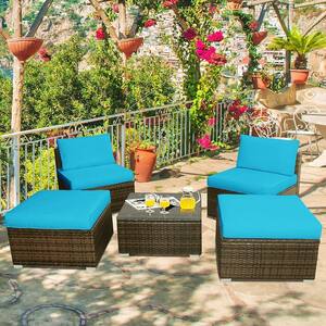 2-Piece Wicker Outdoor Sectional Set with Turquoise Cushions