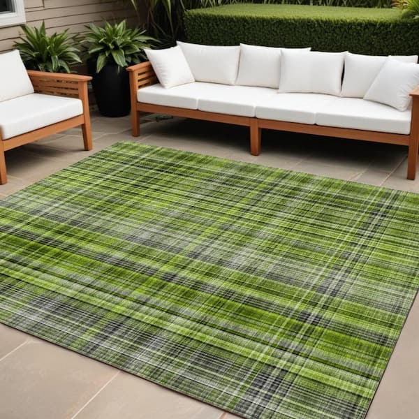 HomeRoots Green 8 ft. x 10 ft. Woven Plaid Rectangle Indoor