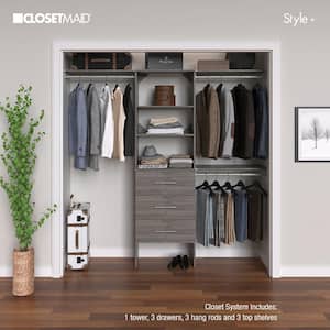 Style+ 73.1 in W - 121.1 in W Coastal Teak Basic Wood Closet System Kit with Top Shelves and Modern Drawers