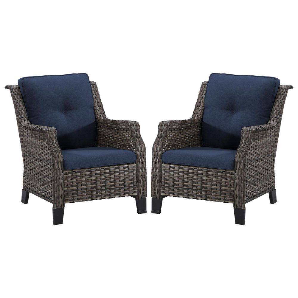 2-Piece Ergonomic Wicker Patio Lounge Chair with Powder-Coated Steel Frame, Blue Cushions and Armrests price history on PriceWatchPro