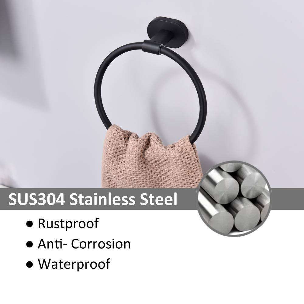 Matte Black Stainless Steel Wall Mounted Towel Ring Set