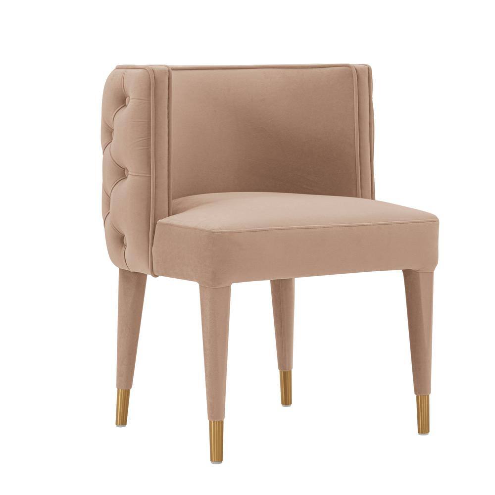 Set of 2 Nude Velvet Upholstered Elm Dining Chairs