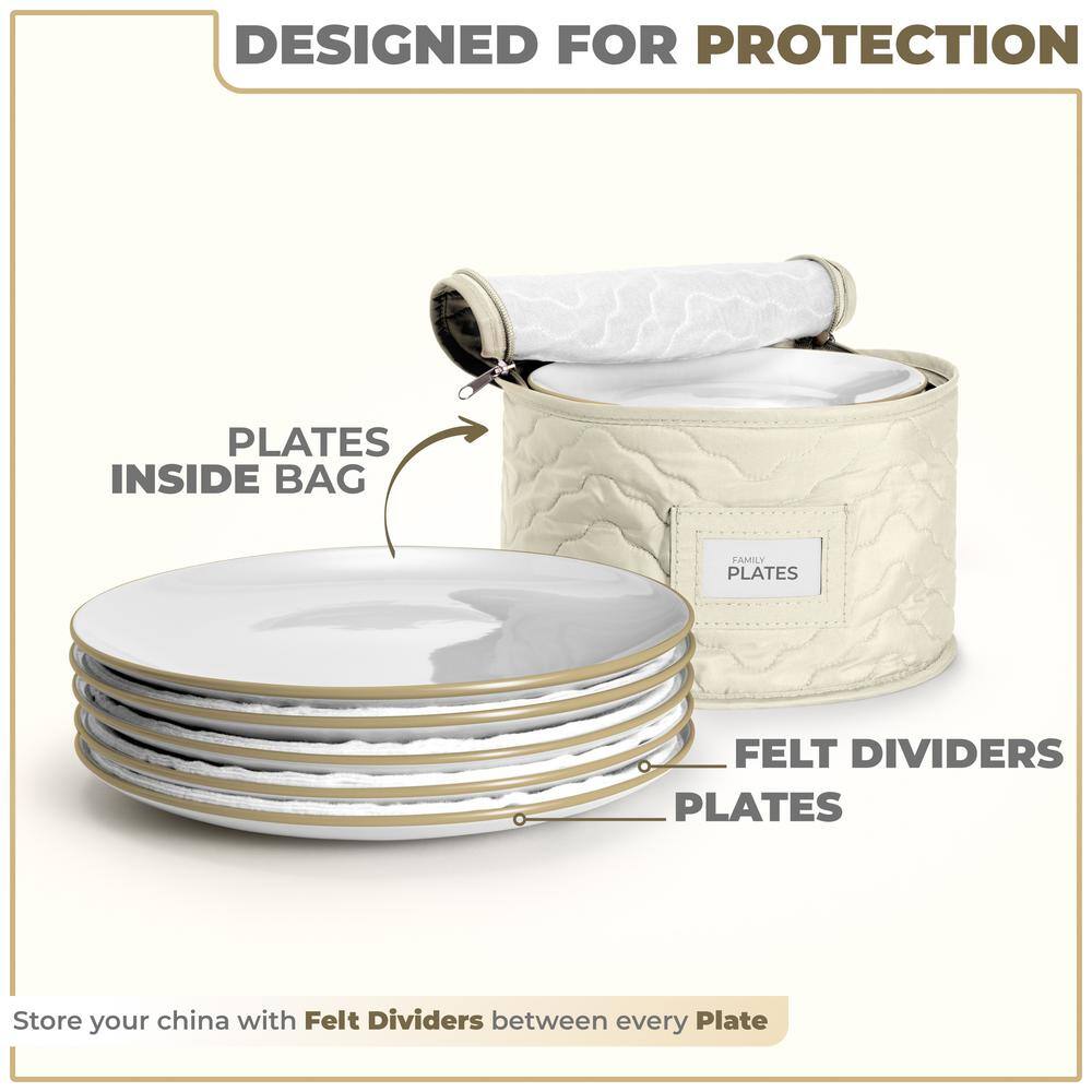Beige Quilted Fabric Stackable Lidded Plate Storage Set
