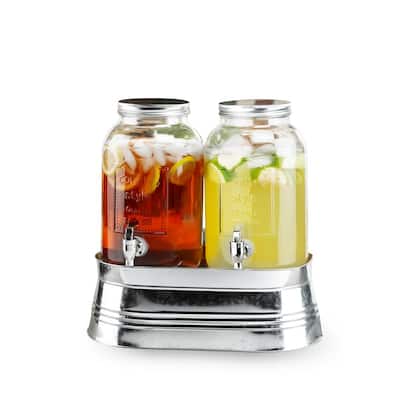 Aoibox 3.78L 1 gal. 2-Jar Glass Food Grade Beverage Dispenser with Black Metal Stand, Leak Free Spigot