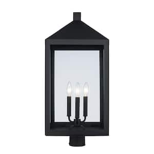 Storm 27 in. 3-Light Black Metal Hardwired Outdoor Lamp Post Light Fixture with Clear Glass