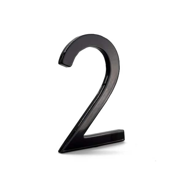 Montague Metal Products 6 in. Black Aluminum Floating or Flat Modern House Number 2
