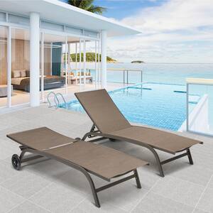 C-Hopetree Aluminum Outdoor Patio Chaise Lounge Chair Textline Padded Outside Pool Furniture Lounger Recliner with Wheels Grey 