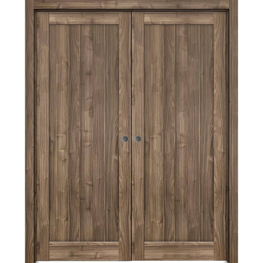 Assemble Required 60 in. x 84 in. 2-Panel Walnut Finished MDF Sliding Door with Hardware price history on PriceWatchPro