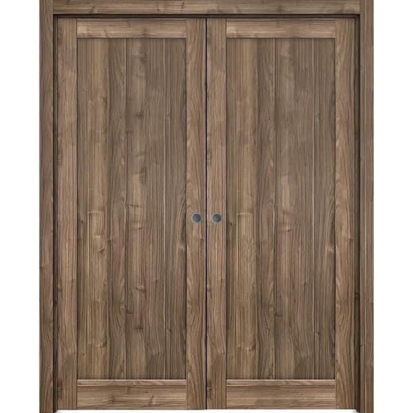 Sartodoors 72 in. x 96 in. 2 Panel Walnut Finished MDF Sliding Door with Hardware