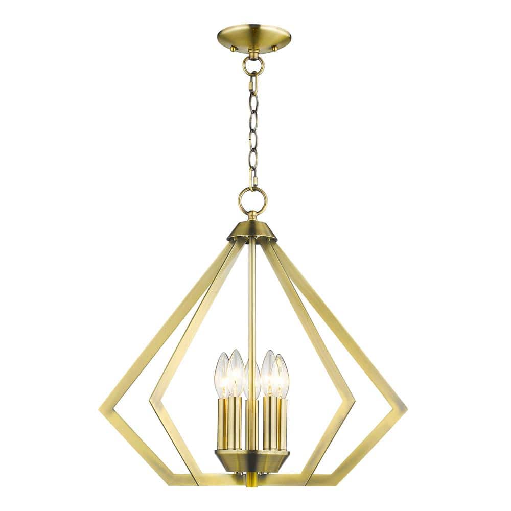 Antique Brass Crystal 5-Light Candelabra Chandelier