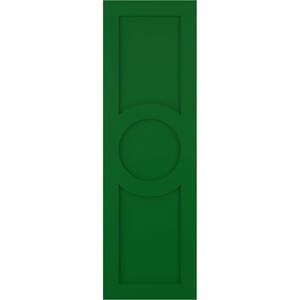 12 in. x 72 in. True Fit PVC Center Circle Arts and Crafts Fixed Mount Flat Panel Shutters Pair in Viridian Green