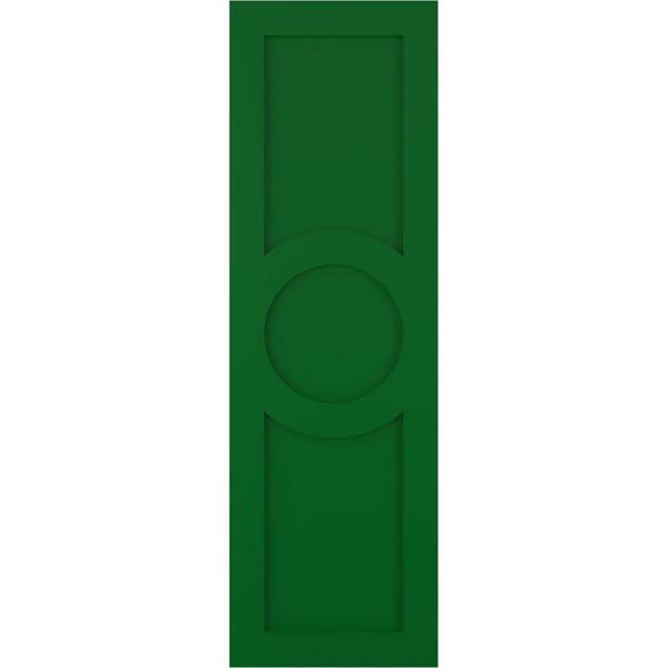 Ekena Millwork True Fit 15 in. x 26 in. PVC Center Circle Arts and Crafts Fixed Mount Flat Panel Shutters, Viridian Green (Per Pair)