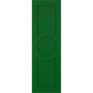 15 in. x 42 in. True Fit PVC Center Circle Arts & Crafts Fixed Mount Flat Panel Shutters Pair in Viridian Green