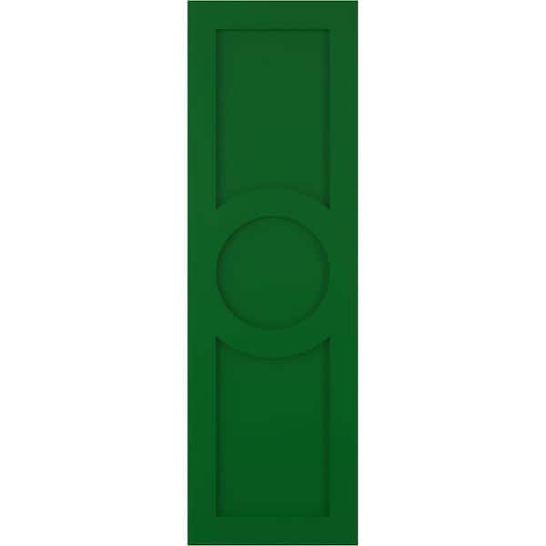 Ekena Millwork 15 in. x 45 in. True Fit PVC Center Circle Arts & Crafts Fixed Mount Flat Panel Shutters Pair in Viridian Green
