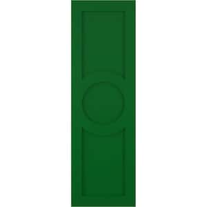 18 in. x 76 in. True Fit PVC Center Circle Arts & Crafts Fixed Mount Flat Panel Shutters Pair in Viridian Green