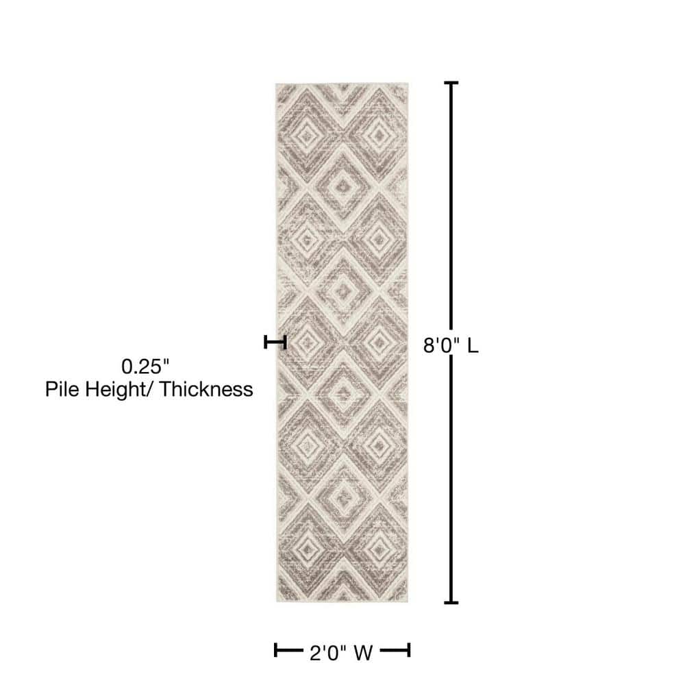 Grey and Ivory Medallion Synthetic Runner Rug