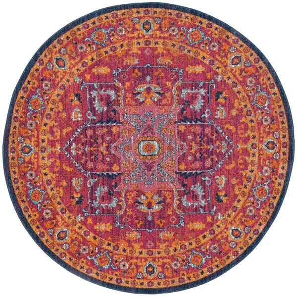 Evoke Fuchsia/Orange 7 ft. x 7 ft. Round Border Area Rug
