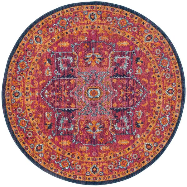 SAFAVIEH Evoke Fuchsia/Orange 7 ft. x 7 ft. Round Border Area Rug