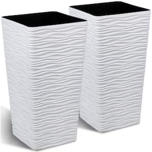 11 in. W x 22 in. H White Plastic Tall Rectangular Planter (2-Pack)