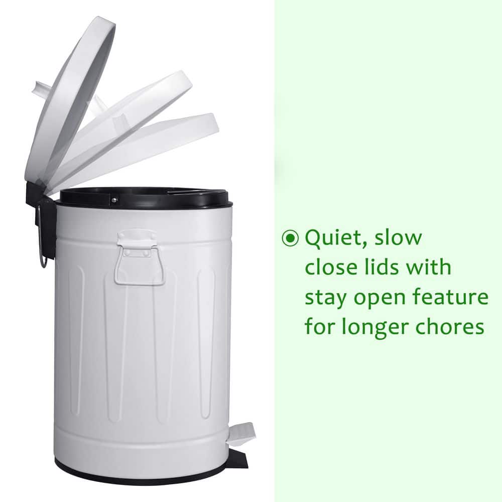 White and Black Fingerprint Resistant Metal Step-On Trash Can Set