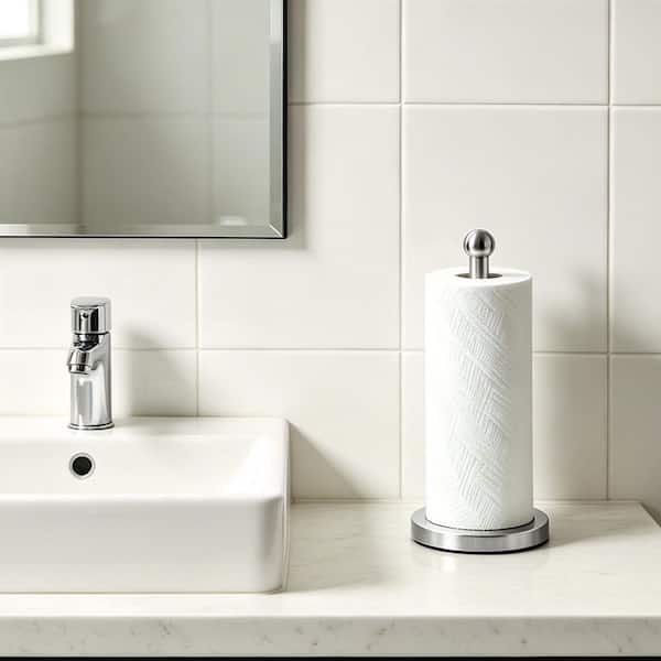 Freestanding Stainless Steel Paper Towel Holder with Weighted Non-Slip Base for Kitchen Countertops