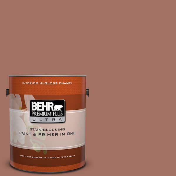 BEHR Premium Plus Ultra 1 gal. #200F-5 Toasted Nutmeg Hi-Gloss Enamel Interior Paint and Primer in One