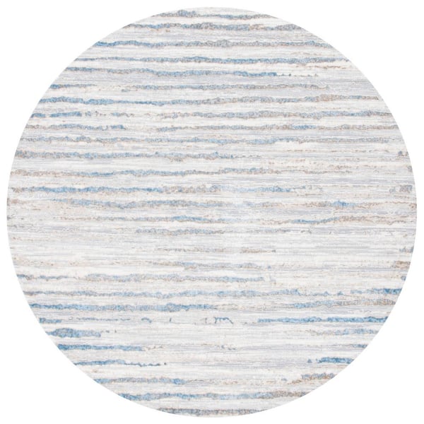 SAFAVIEH Lagoon Gray/Blue 7 ft. x 7 ft. Striped Distressed Round Area Rug