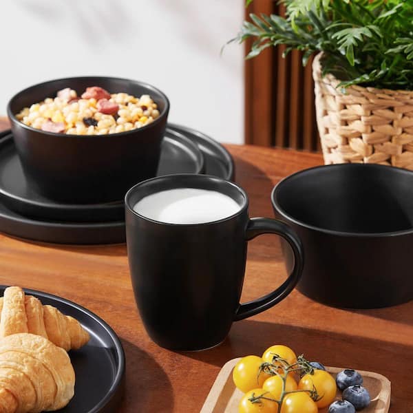 vancasso 16 oz. Matte Black Stoneware Coffee Mugs (Set of 4) Tea Cups with  Handle Coffee Mug Set-Microwave and Dishwasher Safe VC-PLA-BK-4DBZ - The  Home Depot