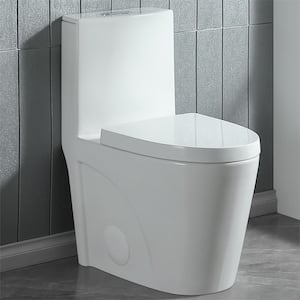 Lux 1-Piece Toilet 1.1/1.6 GPF Dual Flush Elongated Toilet 12 in. Rough In Toilet in Glossy White