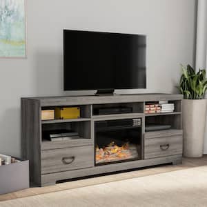 65 in. Freestanding Electric Fireplace TV Stand Console in Woodgrain Black-Brown