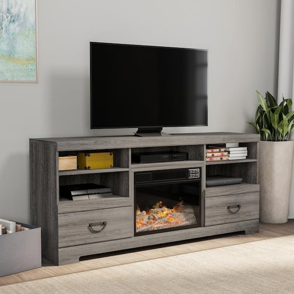 Northwest 65 in. Freestanding Electric Fireplace TV Stand Console in Woodgrain Black-Brown