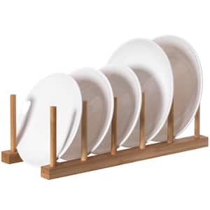 Set of 2 Bamboo Wooden Drainer Dish Rack, Plate Rack, And Drying Drainer, 5 Grid