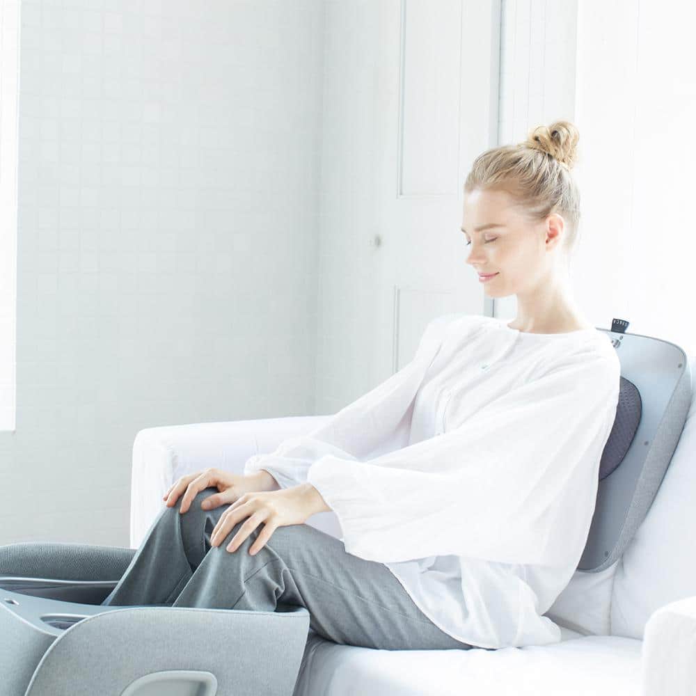 Gray Fabric Foot Calf Lumbar Ottoman Massager with Heated Therapy