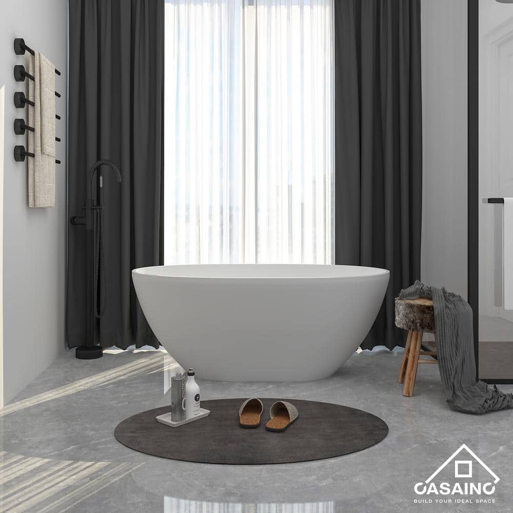 55 in. x 22 in. Solid Surface Stone Resin Stand Alone Freestanding Soaking 