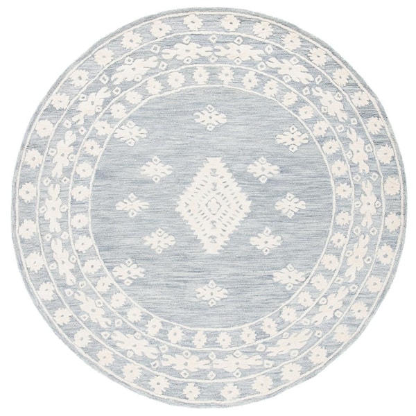 SAFAVIEH Aspen Light Gray/Ivory 7 ft. x 7 ft. Border Striped Round Area Rug