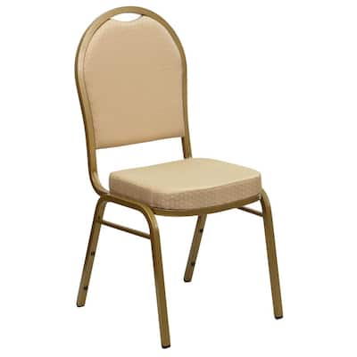 Beige Patterned Fabric/Gold Frame Stack Chair