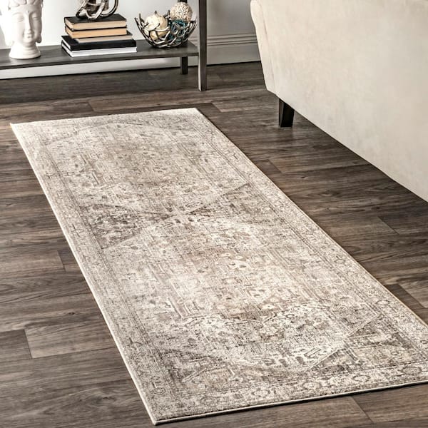 Ehtel Medallion Fringe Silver 3 ft. x 8 ft. Runner Rug