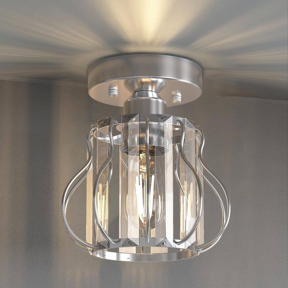 7 in. 1-Light Nickel Pear Crystal Mini Flush Mount Ceiling Light, Modern Clear Shade Chandelier for Hallway, Entryway price history on PriceWatchPro