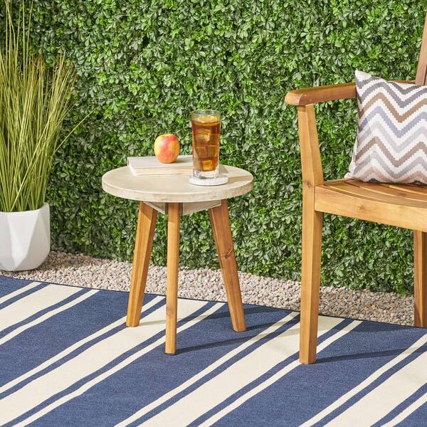 Misopily Funky Little Round Handcrafted Acacia Wood Outdoor