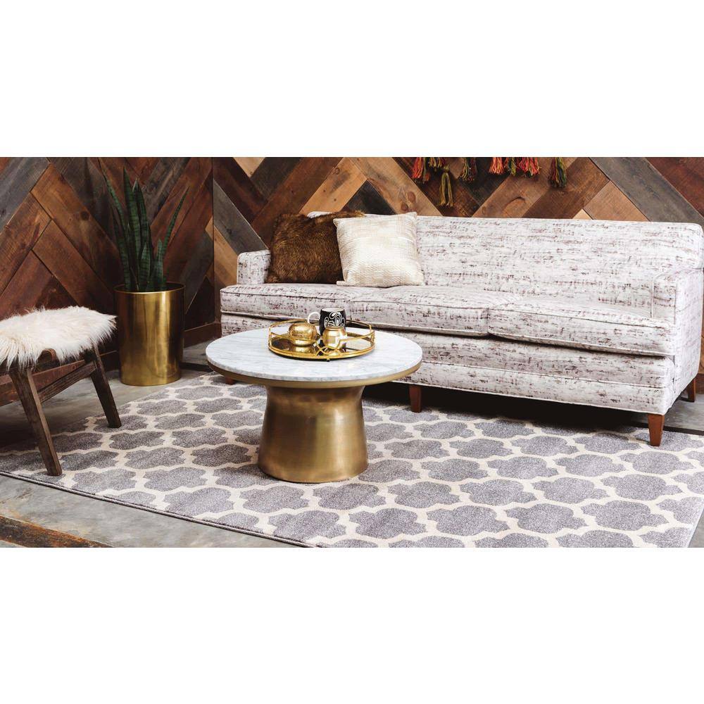 Elegant Dark Grey Trellis Rectangular Indoor Area Rug