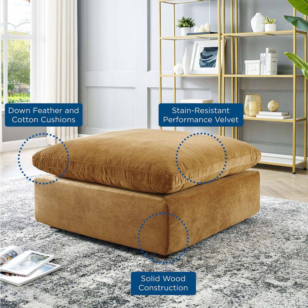 Cognac Brown Luxe Performance Velvet Overstuffed Ottoman