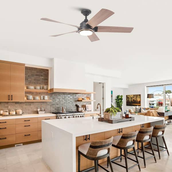 52 in. Indoor Integrated Dimmable LED Black Downrod Mount Standard Ceiling Fan with Light and Remote Control