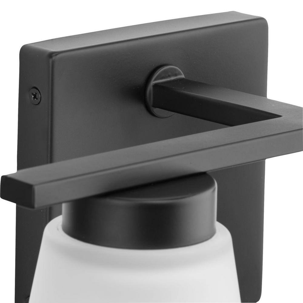 Matte Black Steel 2-Light Vanity Fixture with Etched Glass Shades