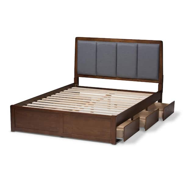 Baxton Studio Brannigan Gray Walnut Brown King Platform Bed 146