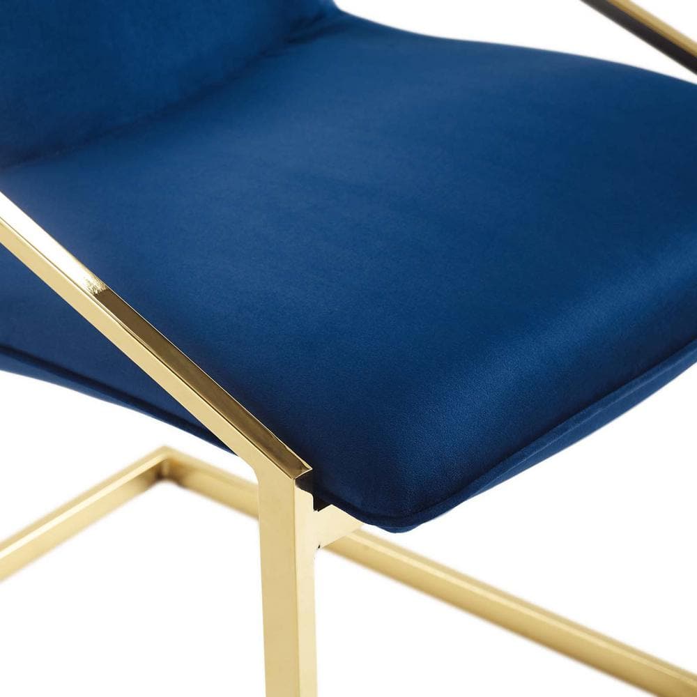 Elegant Gold Navy Velvet Upholstered Arm Chair with Geometric Metal Frame