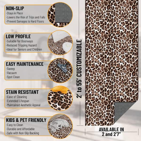 Ascend Non-Slip Rubberback 3 ft. x 21 ft. Indoor Custom Cut Extra Long Runner Rug 2 ft. 7 in. x 21 ft., Leopard Print