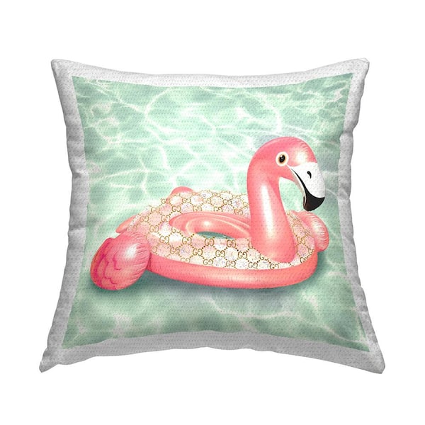 Tropical Flamingo Fashion Pool Float Pink Square Outdoor Throw Pillow