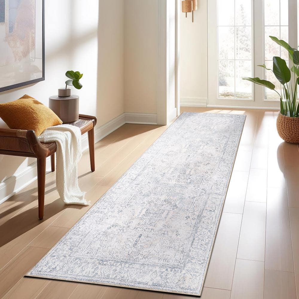 World Rug Gallery Vintage Inspired Distressed Machine Washable Blue 2 ...