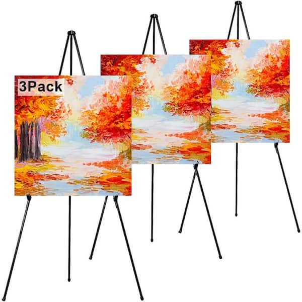 3 Pack Adjustable Folding Easel Stand Floor Poster Display Black Metal Telescoping Art Holder with Non-Slip Feet