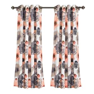 Coral/Gray Floral Grommet Room Darkening Curtain - 52 in. W x 63 in. L (Set of 2)